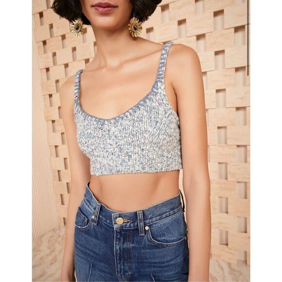 NWT Ulla Johnson Marled Wool Blend Crochet Knit Cropped Lia Top Slate Gray Small - Picture 1 of 11